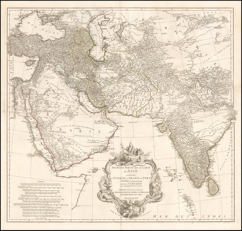 Premiere Partie de la Carte d'Asie Contenant la Turquie, l'Arabie, la Perse, l'Inde en deca du Gange et de la Tartarie ... par le S'r d'Anville MDCCLI