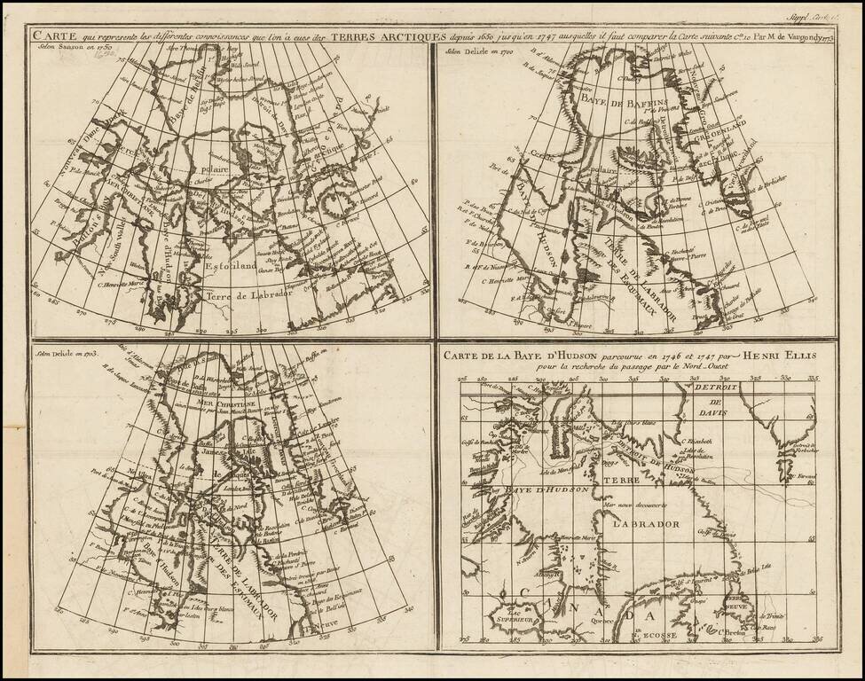 Carte qui represente les differentes connoissances que L'on a eues des Terres Arctiques depuis 1650 jusqu'en 1747 . . . 1773