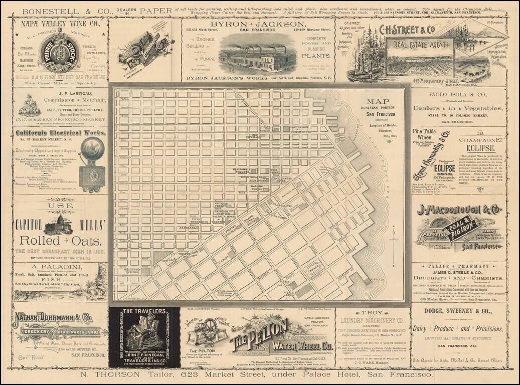 [Illustrated San Francisco Advertising Map]  Map Business Portion San Francisco Showing Location of Hotels, Theaters, Etc. Etc.