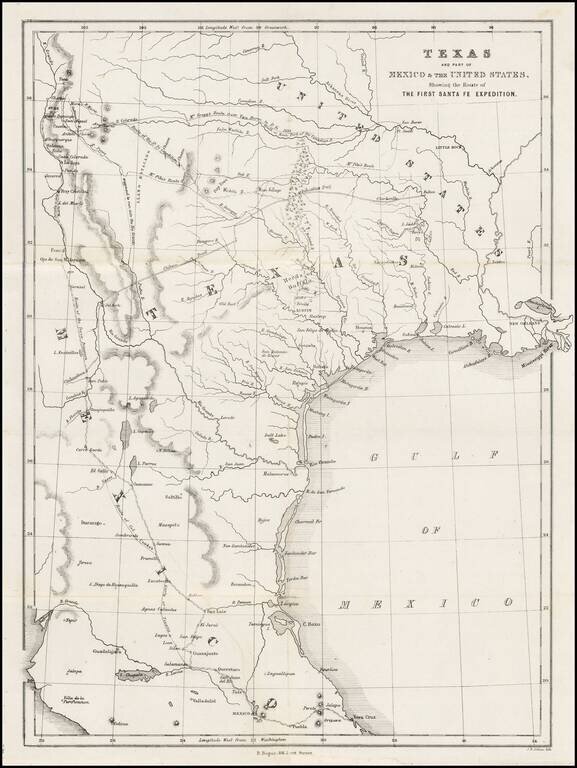 Texas and part of Mexico & the United States, Showing the Route of the First Santa Fe Expedition