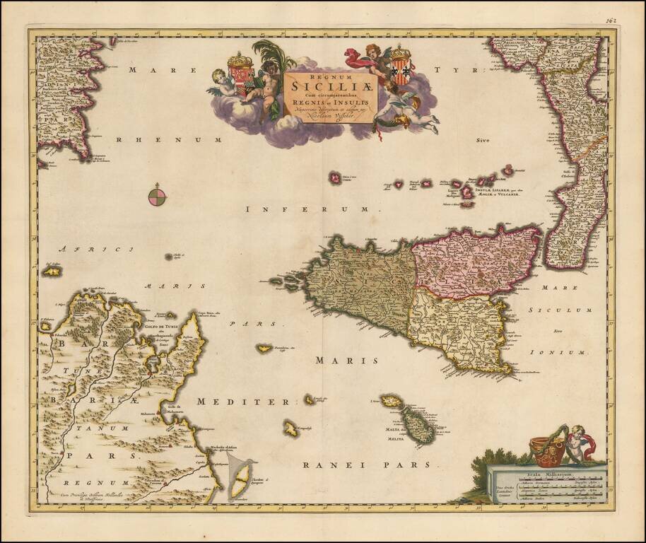 Regnum Siciliae Cum circumjacentibus Regnis et Insulis…  [shows Malta]  (Heighten with Gold Leaf)