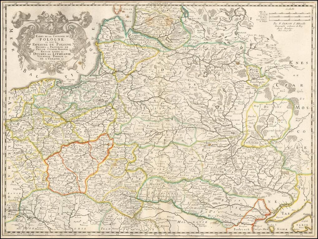 Estats de la Couronne de Pologne ou sont les Royaume de Pologne, Duchés et Provinces de Russia Cuiasie, Mazonie, Russia Noire, etc. Duchés de Lithuanie, Volhynie Podelie etc,.. . de l'Ukranie etc... 1655