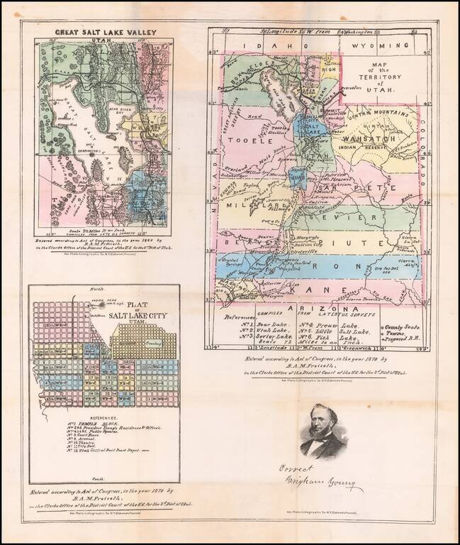 Map of the Territory of Utah [with] Great Salt Lake Valley [with] Plat of Salt Lake City Utah
