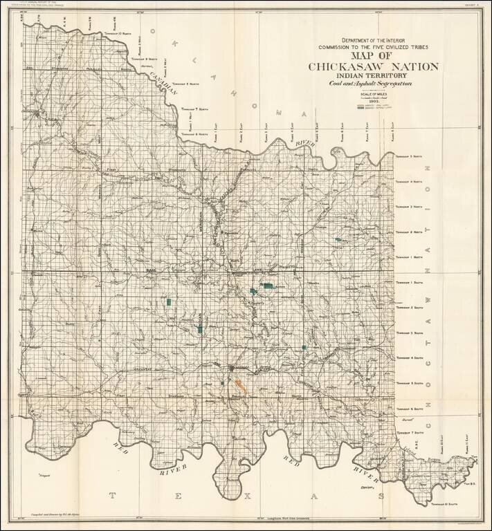 Map of Chickasaw Nation, Indian Territory, Coal and Asphalt Segregation, 1903.