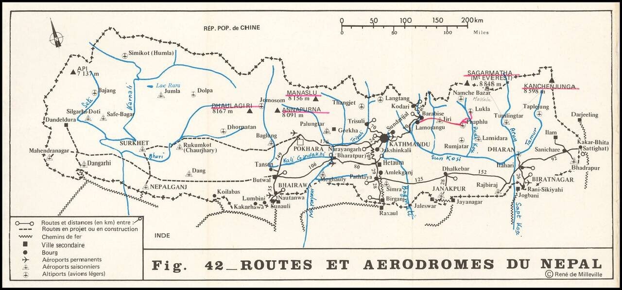 Routes et Aerodromes du Nepal (with contemporary manuscript additions)
