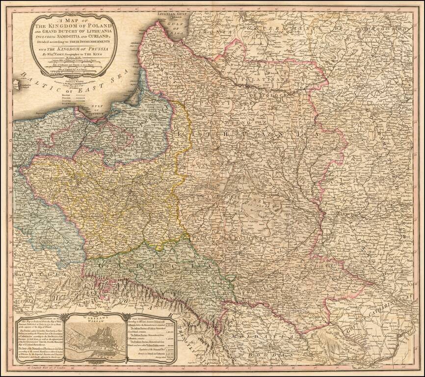 A Map of the Kingdom of Poland and Grand Dutchy of Lithuania Including Samogitia and Curland, Divided according to their Dismemberments -- with the Kingdome of Prussia . . . MD CC XCIX . . . 1813