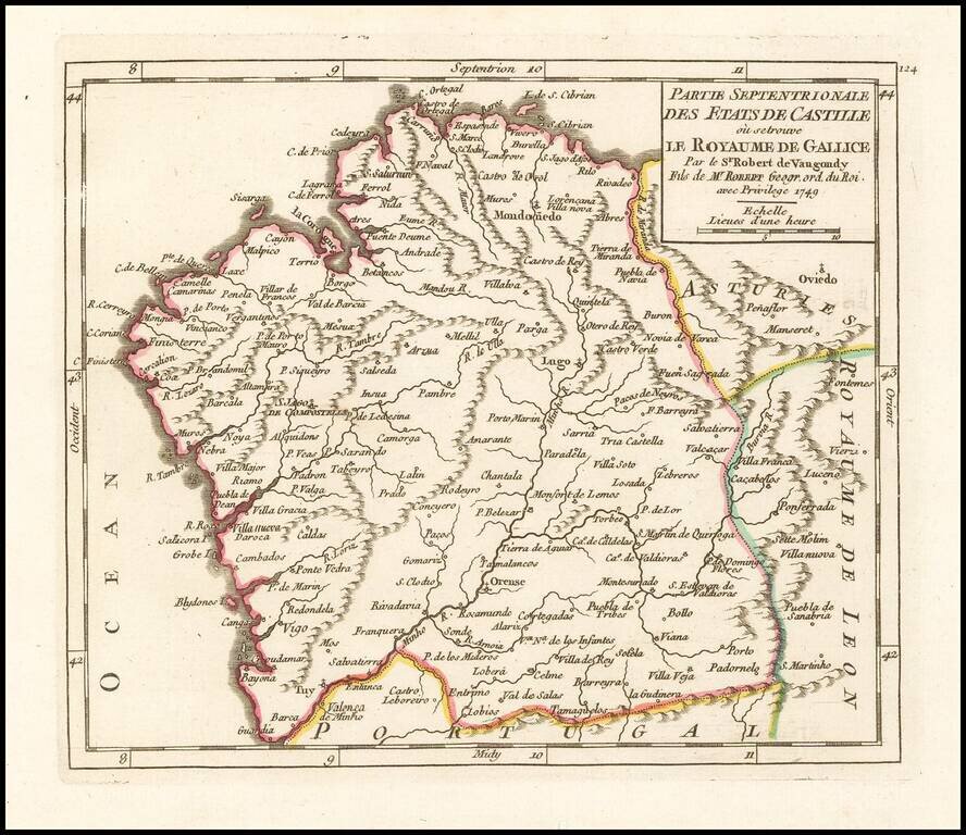 Partie Septentrionale Des Etats De Castille ou se trouve Le Royaume de Gallice . . . 1749