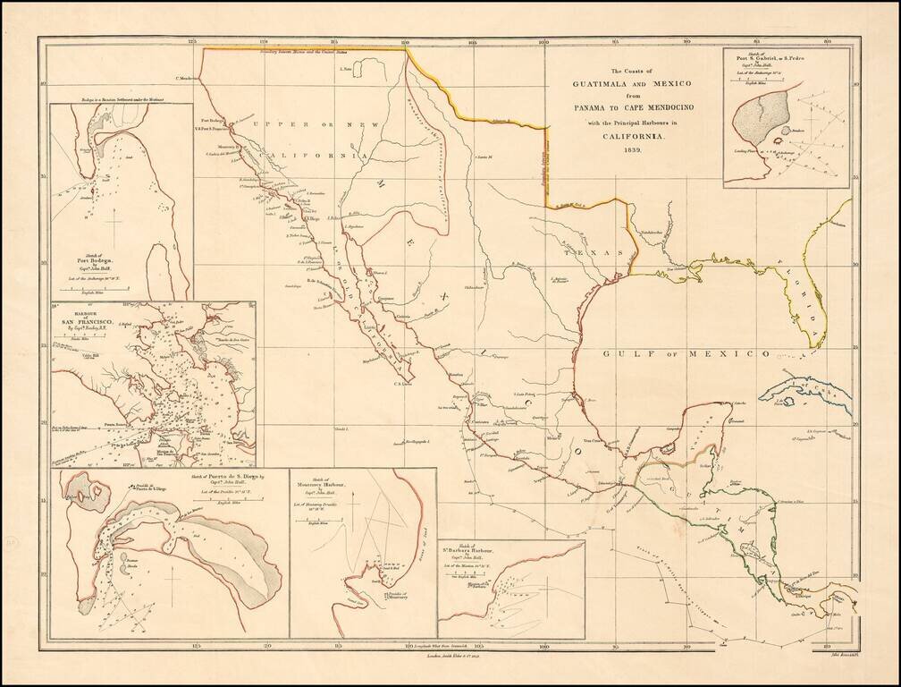 The Coasts of Guatimala and Mexico from Panama to Cape Mendocino with the Principal Harbours in California 1839.