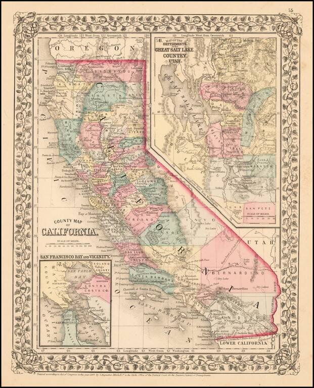 County Map of California (with large inset of Great Salt Lake Country)