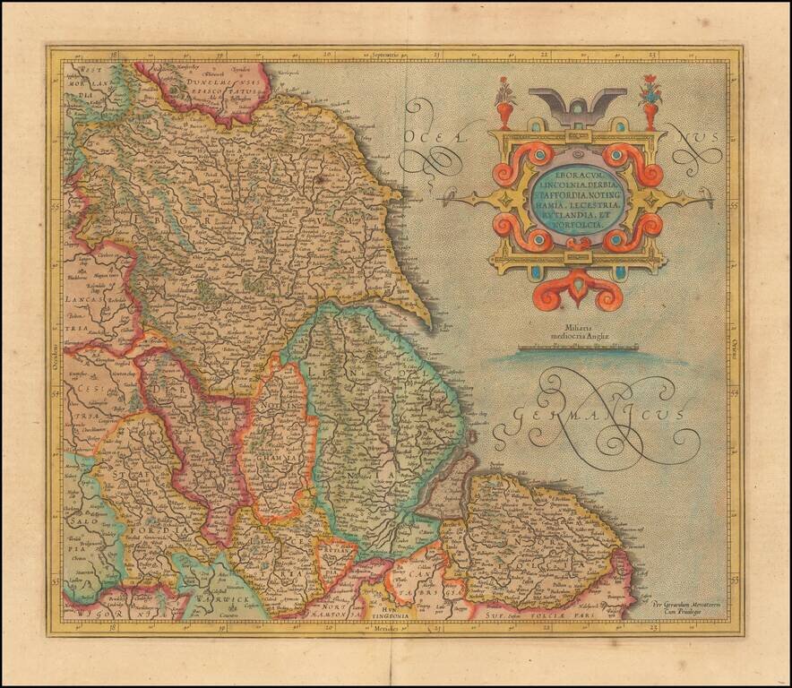 Eboracum Lincolnia, Derbia, Staffordia, Notinghamia, Lecestria, Rutlandia, et Norfolcia
