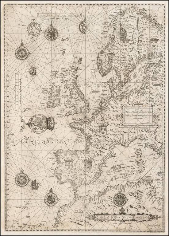A Generall Carde, & discription of the Sea Coastes of Europa, and navigation in this booke conteyned