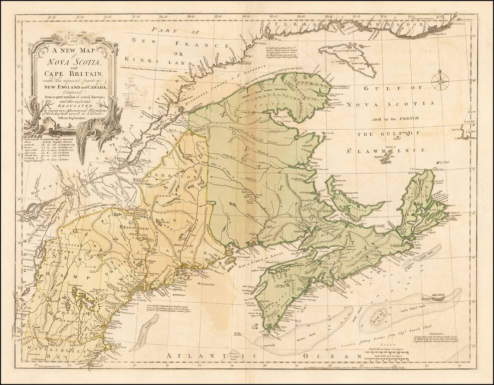 A New Map of Nova Scotia and Cape Britain, with the adjacent parts of New England and Canada, Composed from a great number of actual Surveys . . .