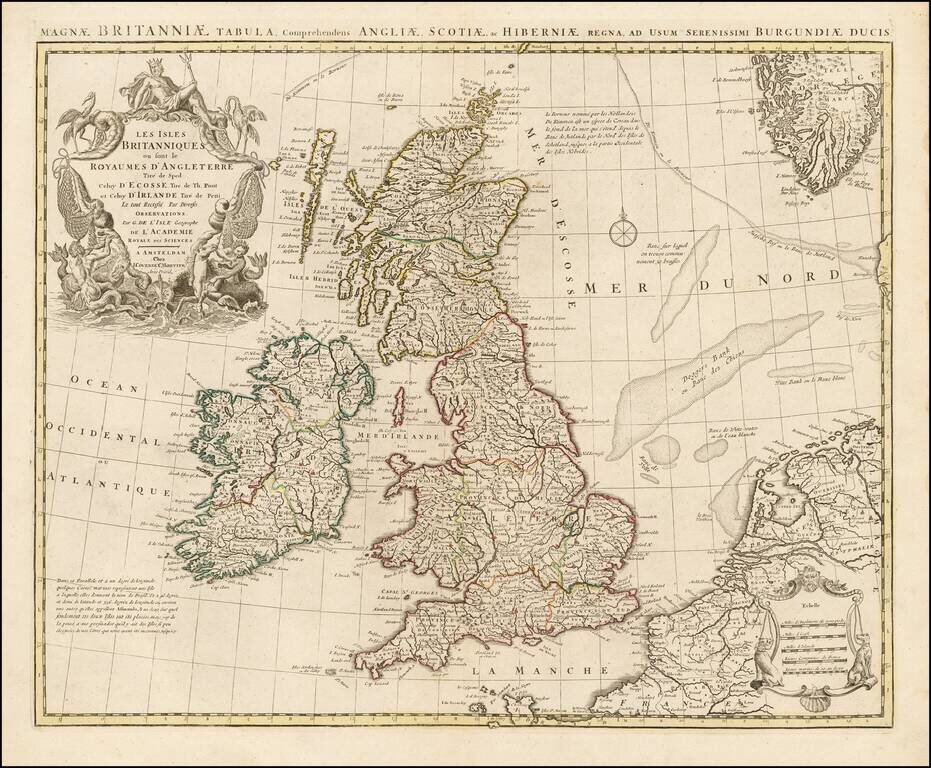 Les Isles Britanniques ou sont le Royaumes d'Angleterre Tire de Sped Celuy D'Ecosse Tire de Th. Pont et Celuy D'Irlande Tire de Petti Le tout Rectifie Par Diverses Observations.