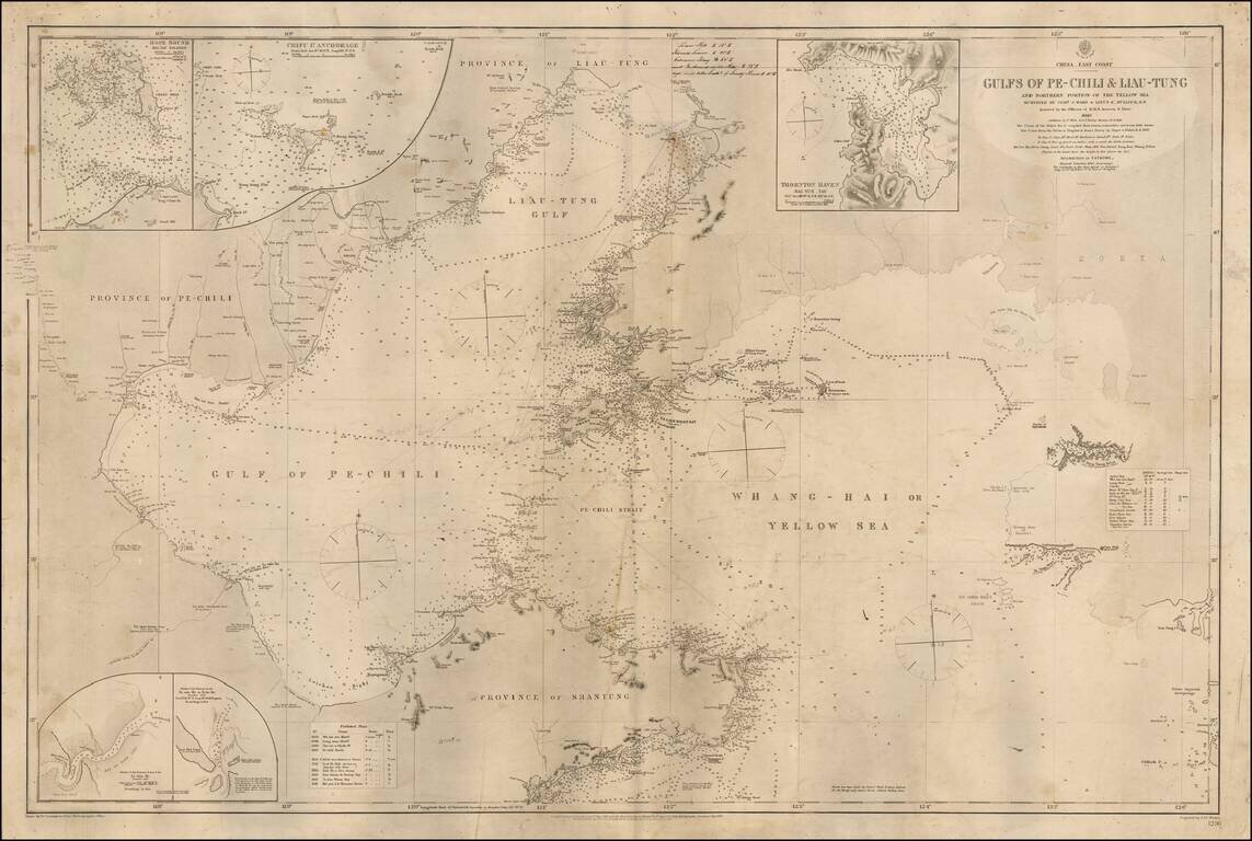 China - East Coast -- Gulf of Pe-Chili & Liau-Tung and Northern Portion of the Yellow Sea Surevey By. Comr. J. Ward & Lieut. C. Bullock, R.N. . . . 1860  Additions by F. Wilde & G.S. Stanley Masters R.N.  1866