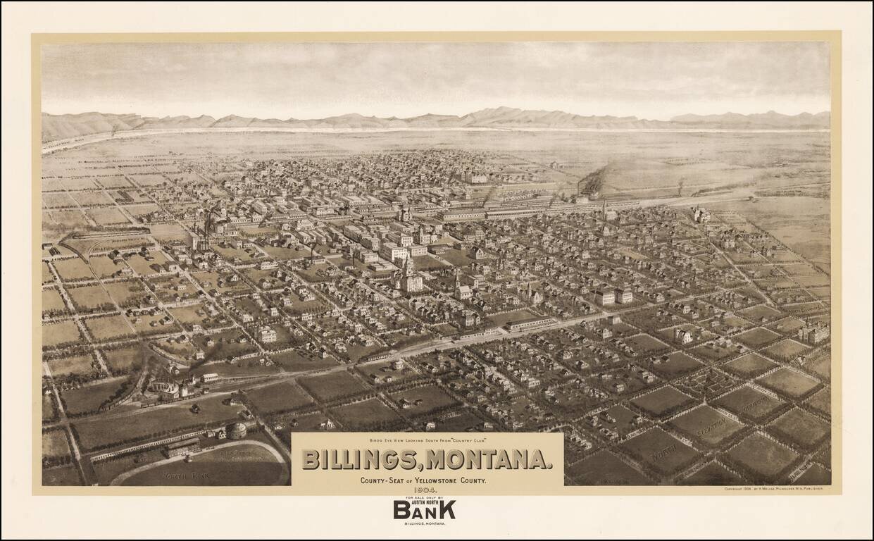 Billings, Montana.  County-Seat of Yellowstone County.  1904.  Birds Eye View Looking South From Country Club