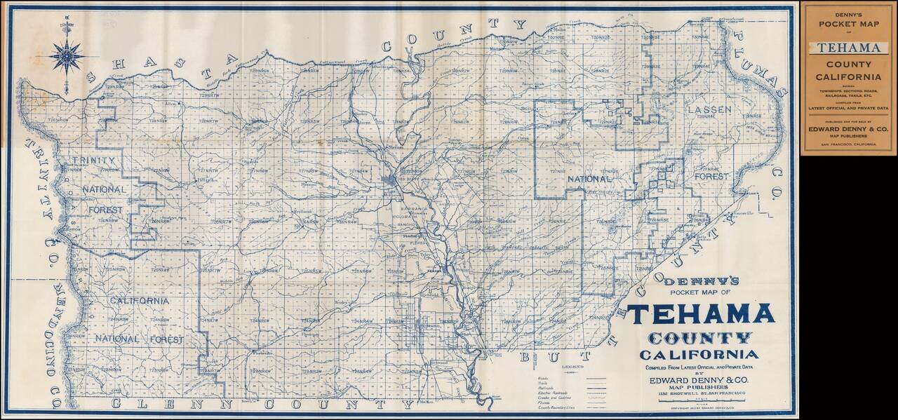 Denny's Pocket Map of Tehama County, California.  Compiled From Latest Official and Private Data . . . 1913