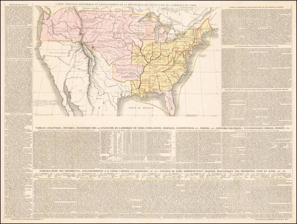 Carte Speciale, Historique et. Geographique De La Republique Des Etats-Unis De L'Amerique Du Nord