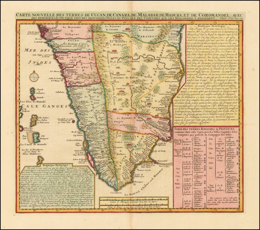 Carte Nouvelle des Terres de Cucan, de Canara, de Malabar, de Madura, et de Coromandel ...
