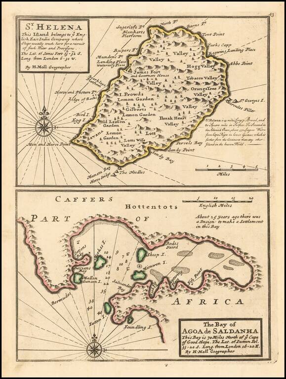 ST. Helena This Island belongs to ye. English East India Company whose Ships usually touch here for a recruit of fresh Water and Provisions . . .