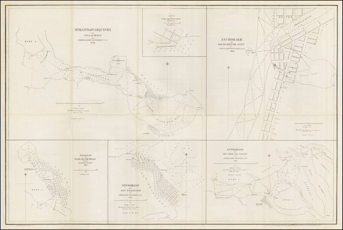 Straits of Carquines and Vallejo Bay . . . 1850 / Anchorage off Sacramento City . . .  / Depot of the Pacific Mail Steam Company, Benicia.  /  Vallejo and Mare Island Strait from the U.S. Coast Survey ... / Anchorage off San Francisco ... / Anchorage off 