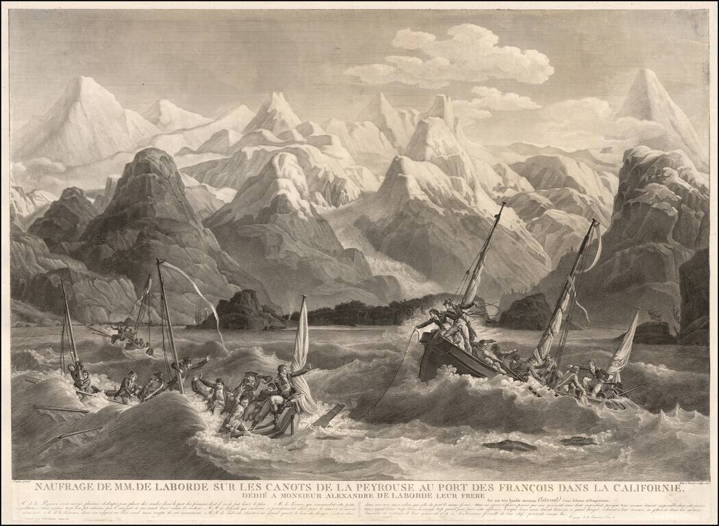 Naufrage De M.M. De Laborde Sur Les Canots De La Peyrouse Au Port Des Francois Dans La Californie . . .  [Shipwreck of the Astrolabe's yawl at Port des Francais, Lituya Bay, Alaska]