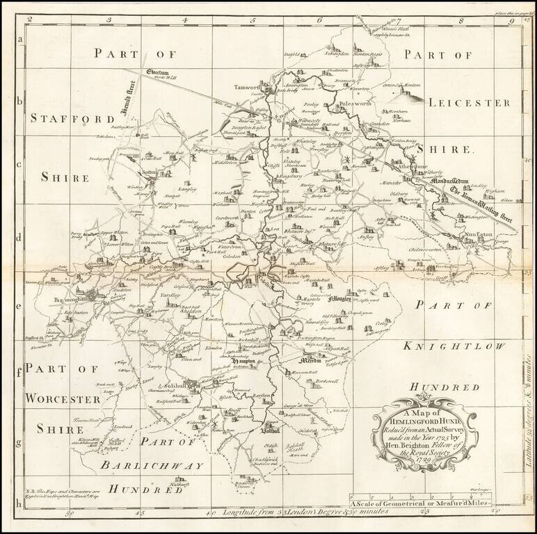 A Map of Hemlingford Hund. Reduc'd from an Actual Survey
made in the Year 1725 by Hen. Beighton Fellow of the Royal Society 1729