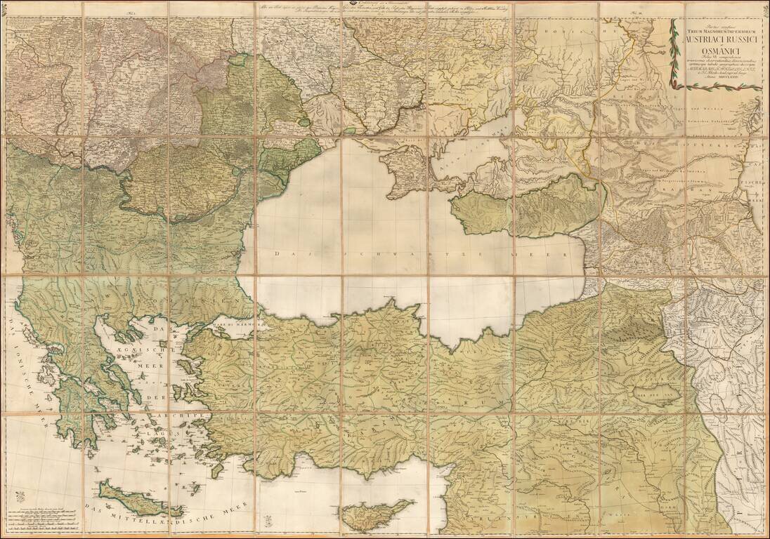 [Ottman Empire]  Partes confines Trium Magnorum Imperiorum Austriaci Russici et Osmanici Foliis VI compreshensa ex novissimis observationibus, dimensionibus optimisque tabulis geographicus descripta . . . Anno MDCCLXXXV
