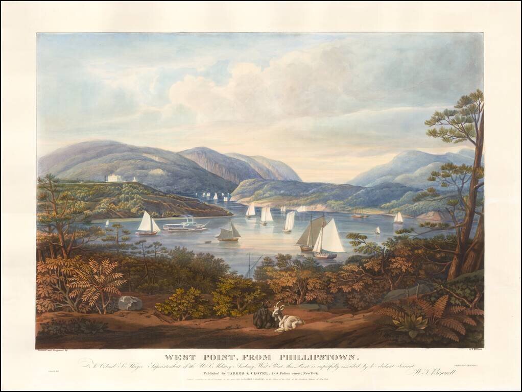 West Point From Phillipstown.  To Colonel S. Thayer Superintendant of the W.S. Military Academy, West Point, This Print is Respectfully Inscribed By His Obedient Servant W.J. Bennett