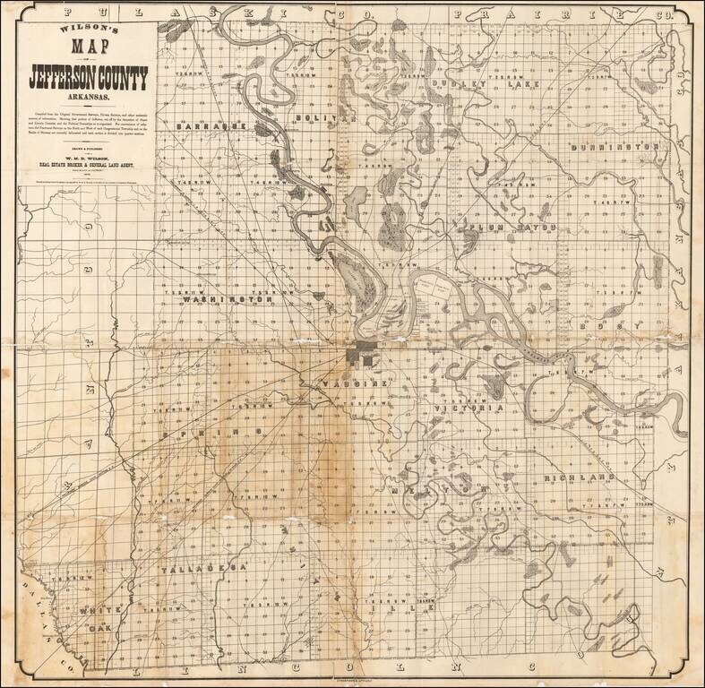 Wilson's Map of Jefferson County, Arkansas.   Compiled from the Original Government Surveys, Private Survey and other authentic information. Showing that portion of Jefferson, cut off by the formation of Grant and Lincoln Counties and the Political Townsh
