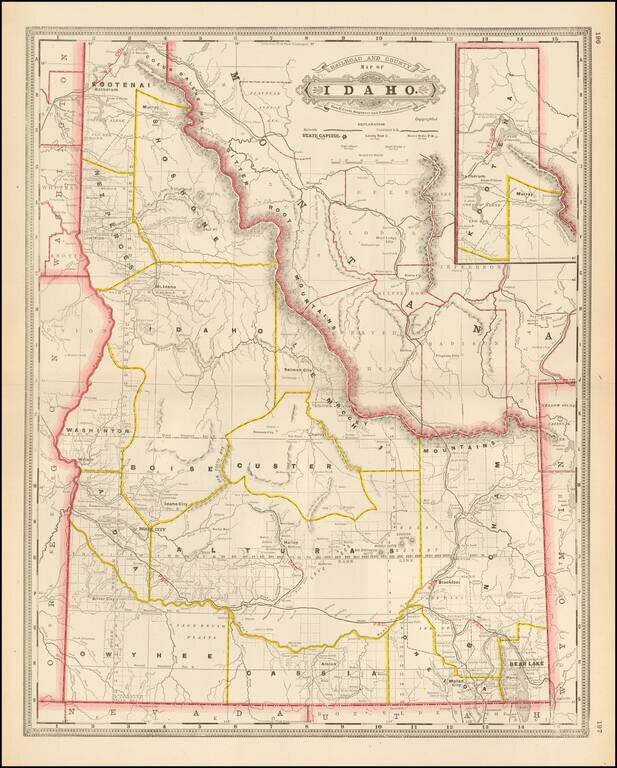 Railroad and County Map of Idaho