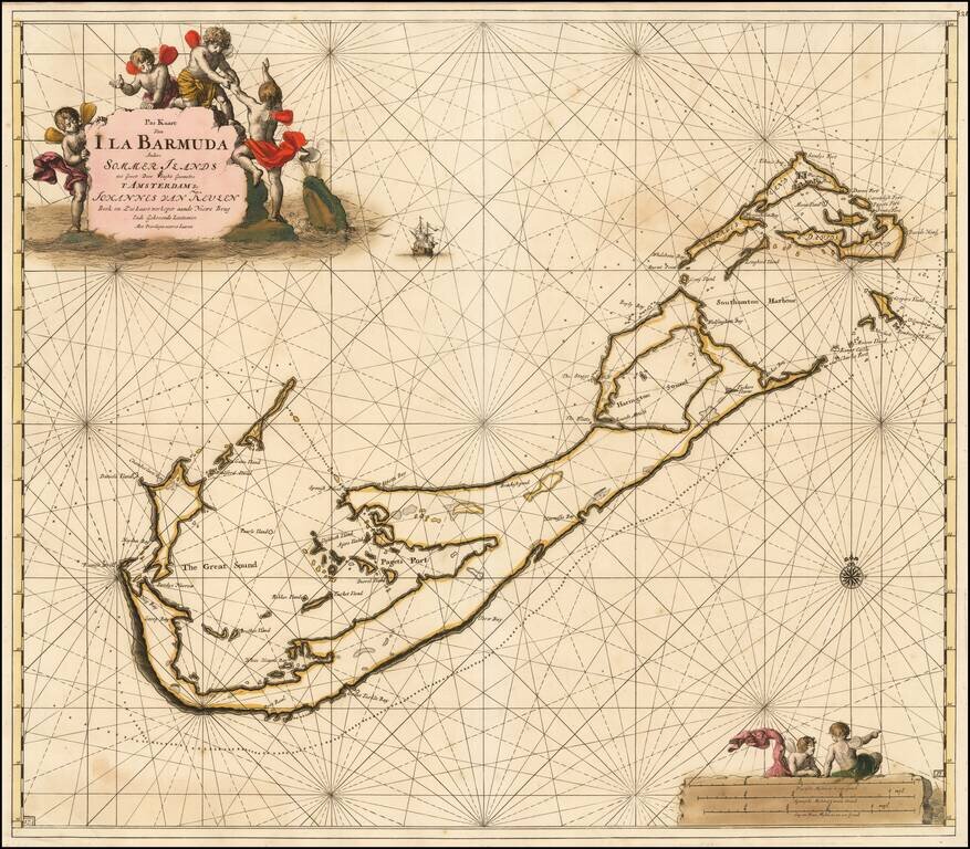 Pas Kaart van I. La Barmuda Anders Sommer Ilands int Groot door C.J. Vooght