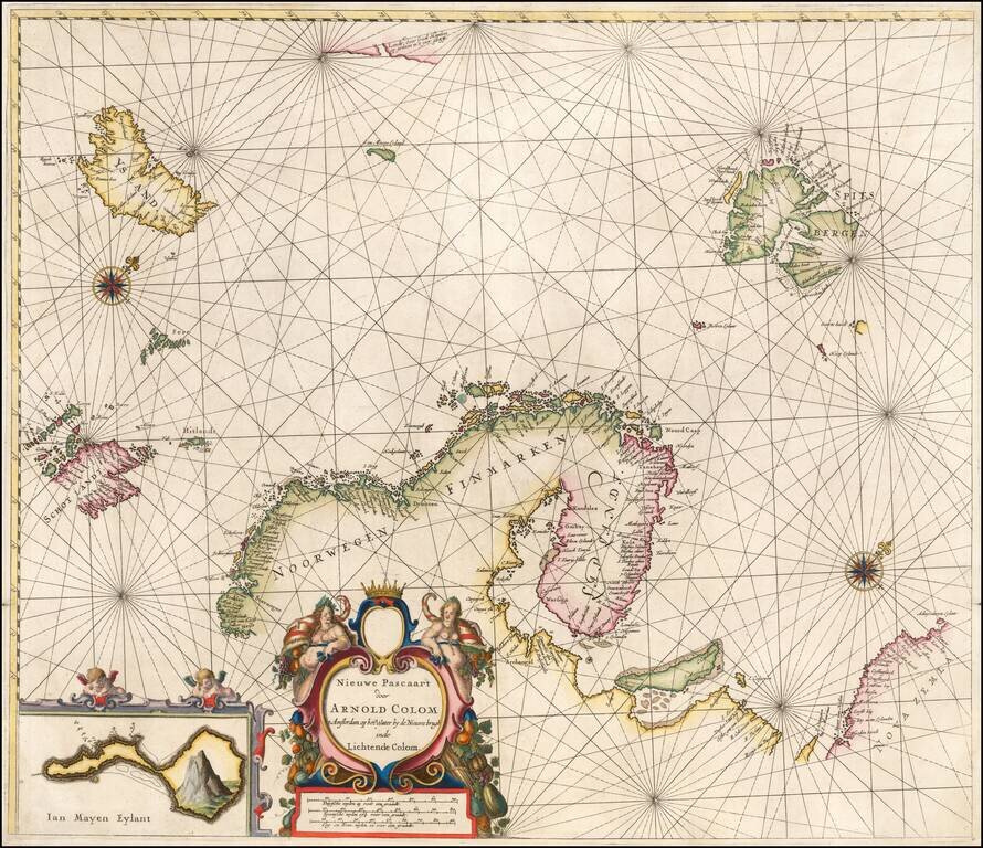 Nieuwe Pascaart door Arnold Colom t Amsterdam op het Watter by de Nieuwe brugh inde Lichtende Colom.