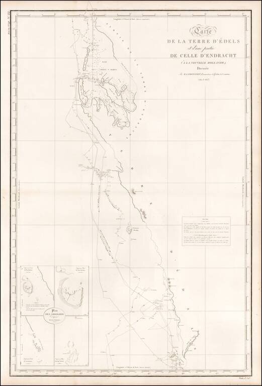 [Western Australia]  Carte de la Terre D'Edels et d'une partie De Celle D'Endracht (a la Nouvelle Hollande) Dressee Par M. L. Freycinet, Commandans la Goelette le Casuarina. (1801 & 1803)  (Rare Separately Published Example)