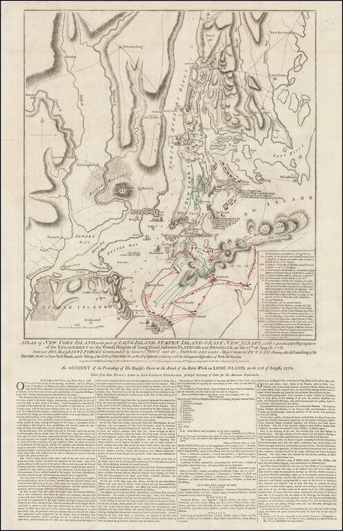 A Plan of New York Island, with part of Long Island, Staten Island & East New Jersey, with a Particular Description of the Engagement of the Woody Heights of Long Island, between Flatbush and Brooklyn, on the 27th of August 1776 . . .