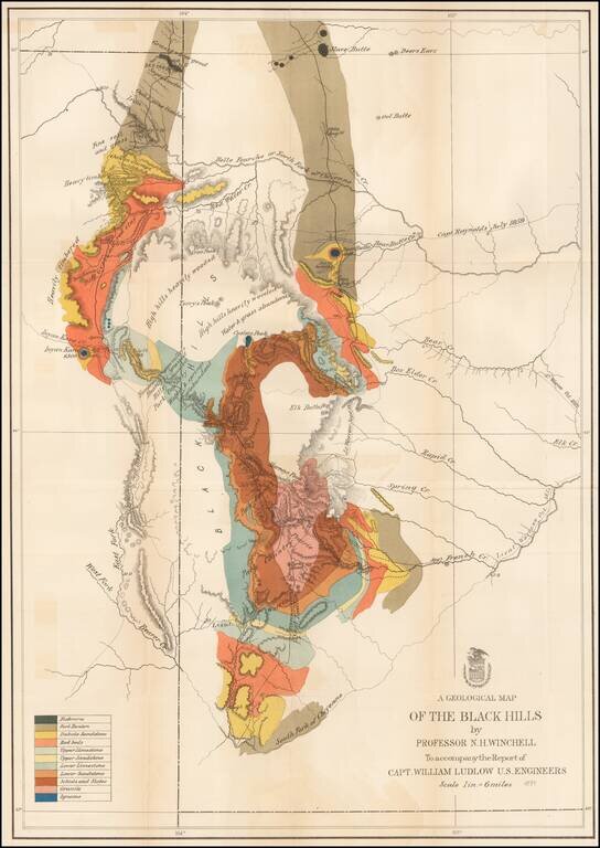 A Geological Map of the Black Hills by Professor N.H. Winchell To Accompanythe Report of Capt. William Ludlow US Engineers