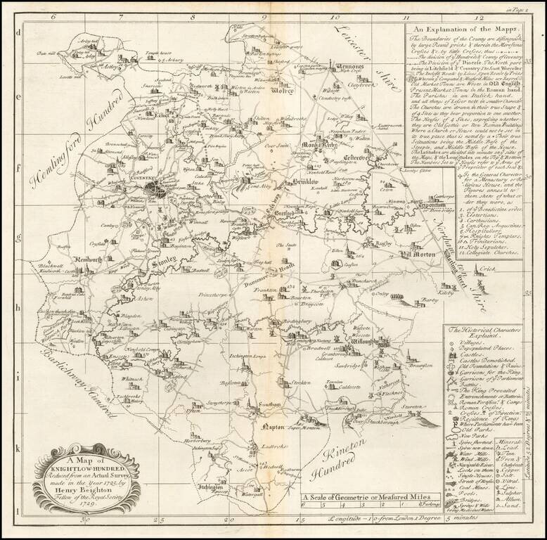 A Map of Knightlow Hundred Reduced From an Actual Survey made in the Year 1725 by Henry Beighton Fellow of ye Royal Society, 1729 . . .