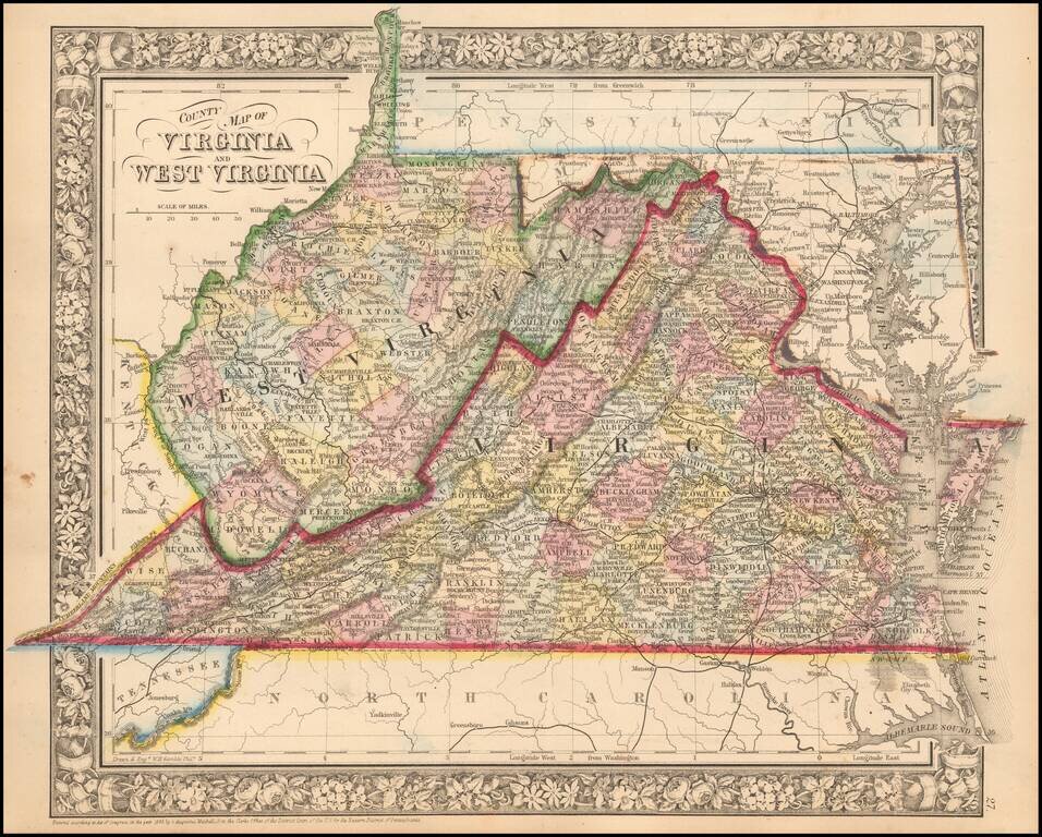 County Map of Virginia and West Virginia