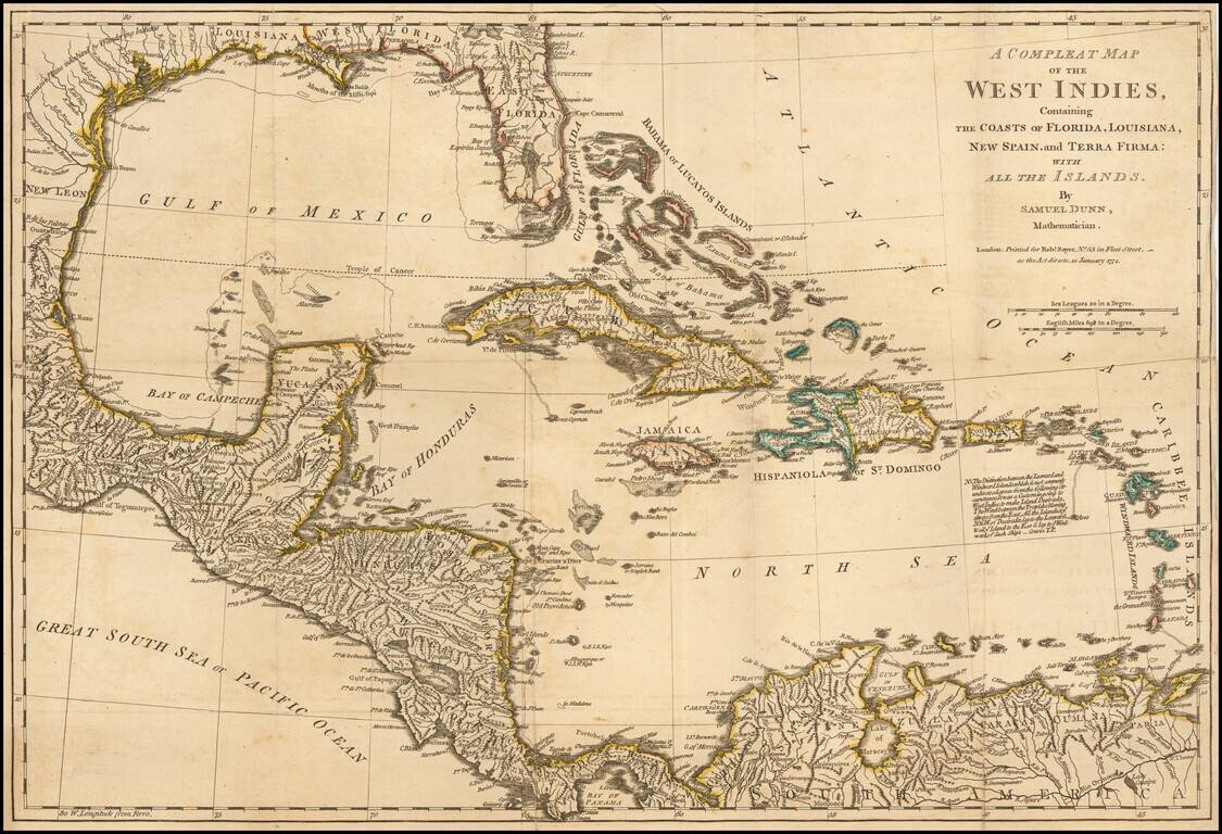 A Complete Map of the West Indies Containing the Coasts of Flordia, Louisiana,  New Spain, and Terra Firma: with all the Islands . . . 1774