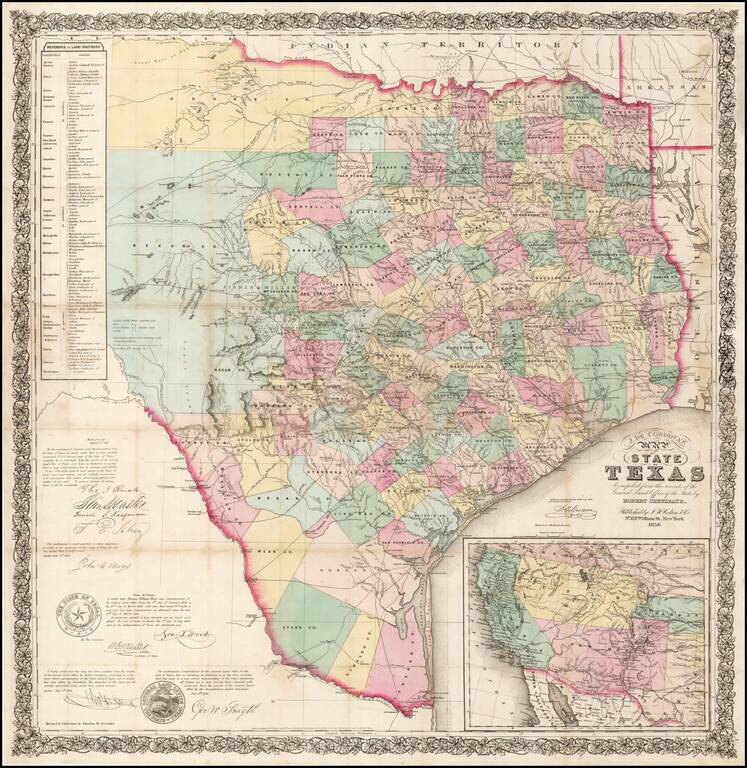 J. De Cordova's Map of the State of Texas Compiled from the Records of the General Land Office of the State by Robert Creuzbauer . . . 1858