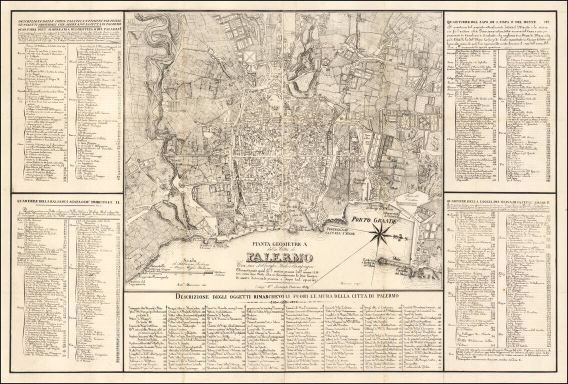 Pianta Geometrica della Citta di Palermo Con suoi Sobborghi, Molo, e Campagne  . . . 1834