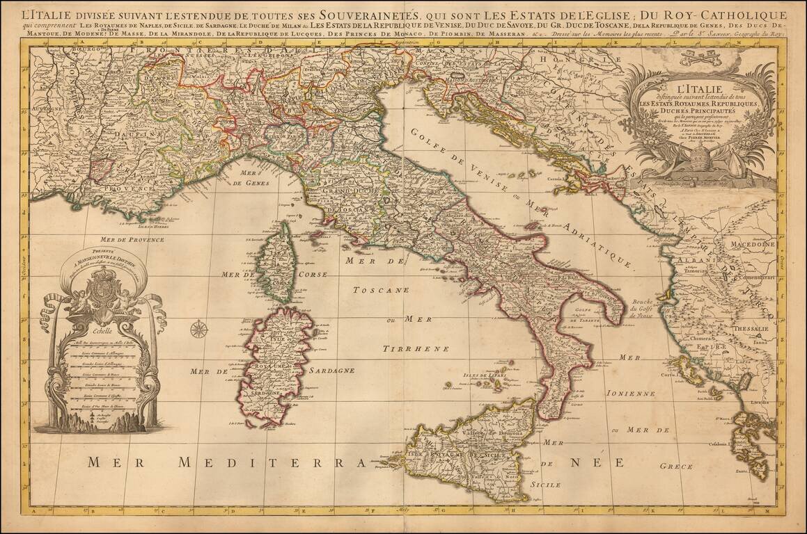 L'Italie distinguee suivant l'estendue de tous Les Estats, Royaumes, Republiques, Duches, Principautes qui la partagent presentement . . .