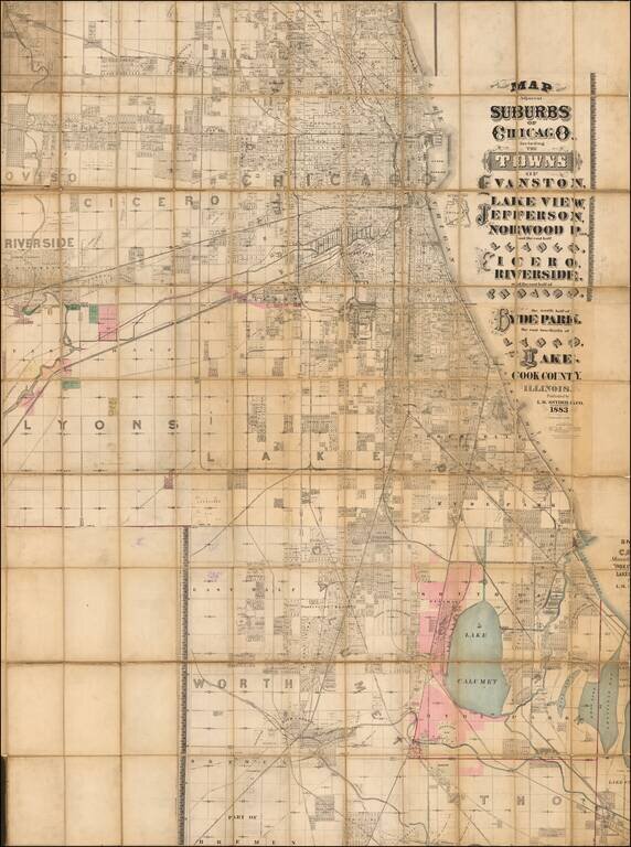 Real Estate Map of the Adjacent Suburbs of Chicago Including The Towns of Evanston, Lake View, Jefferson, Norwood Park, and the east half of Leyden, Cicero, Riverside, and the east half of Proviso, the north half of Hyde Park, the east two thirds of Lyons