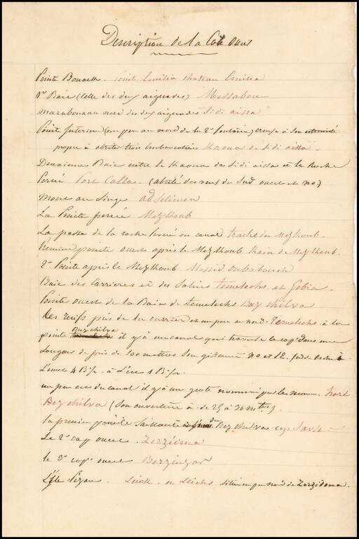 Description de la Cote Oest (Manuscript text - Algeria)