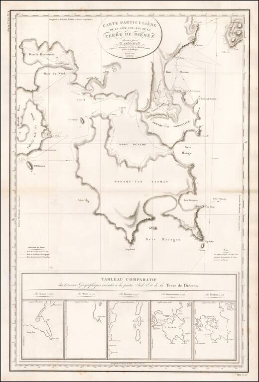 (Tasmania) Carte Particuliere de la cote sud-est de Terre de Diemen  dressee par L Freycinet . . . Fevrier 1802  (Rare Separately Published Example)