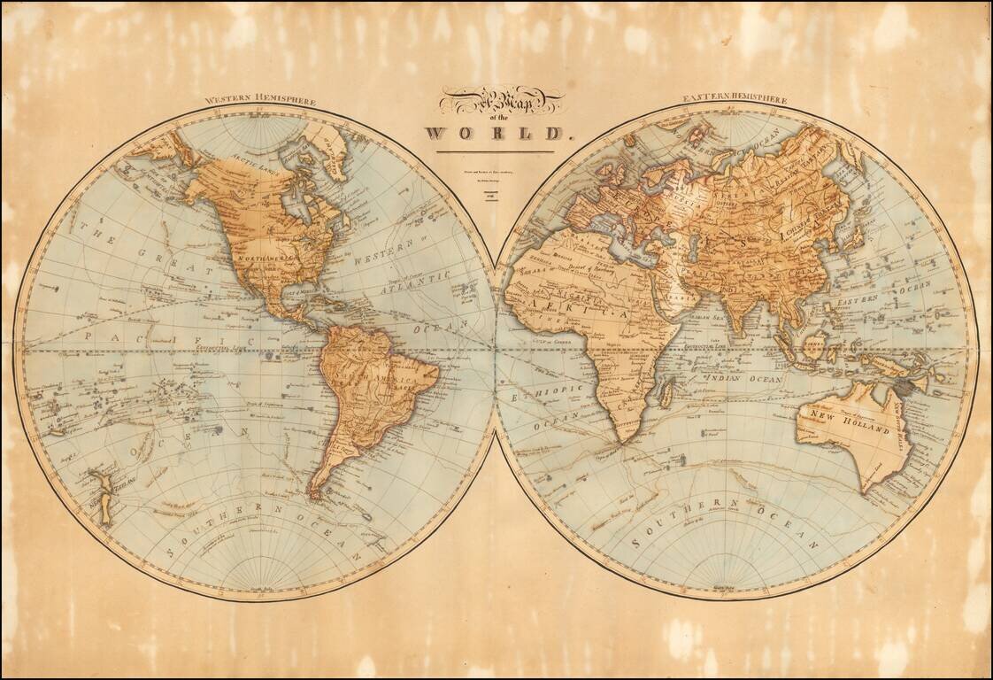(Hand Drawn World Map)  A Map of the World. Drawn and Painted at Lynn Academy.  By Phebe Phillips 1816