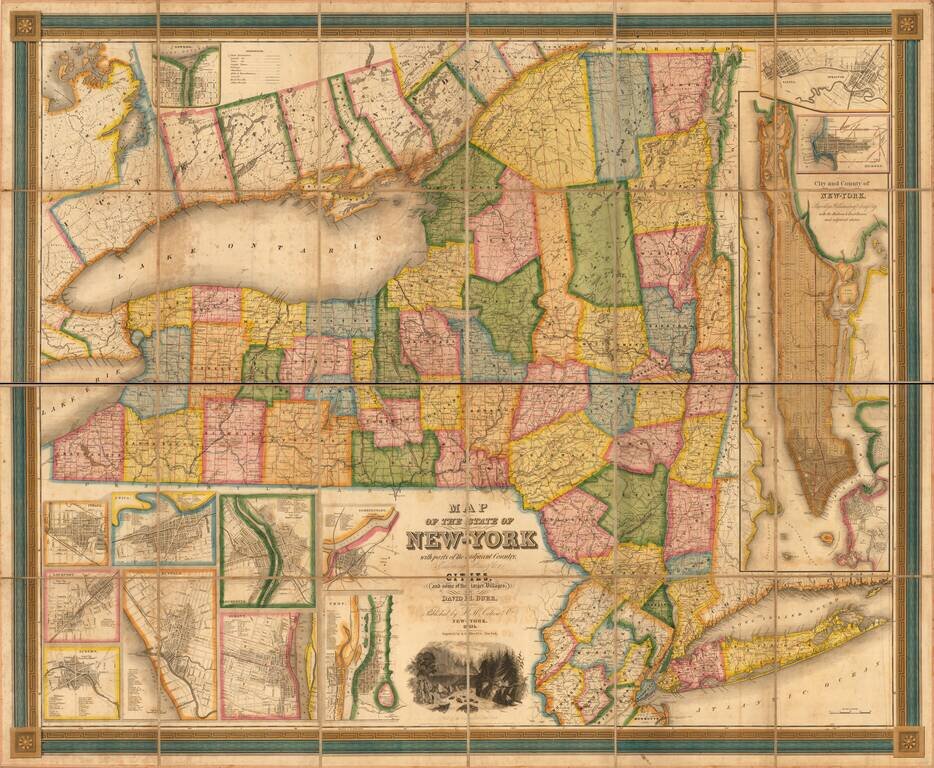 Map of the State of New-York with parts of the adjacent Country, Embracing Plans of the Cities, and some of the larger Villages: By David H. Burr . . . 1834