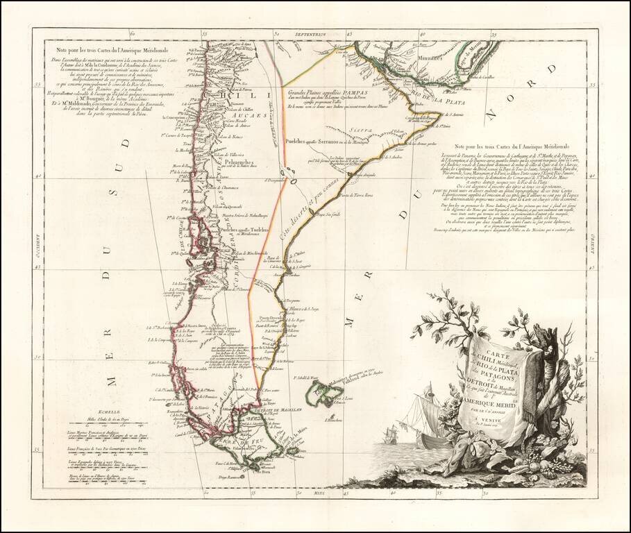 Carte du Chili Meridional, du Rio de la Plata, des Patagons, et du Detroit de Magellan; ce qui fait l'extremite Australe de l'Amerique Meridile. . . . 1779