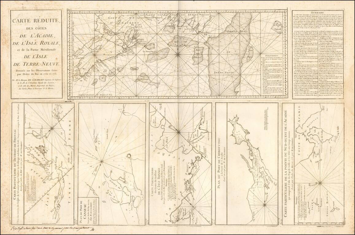 Carte Reduite des Cotes de l'Acadie de l'Isle Royale et de la Partie Meridionale de l'Isle de Terre Neuve ... 1751