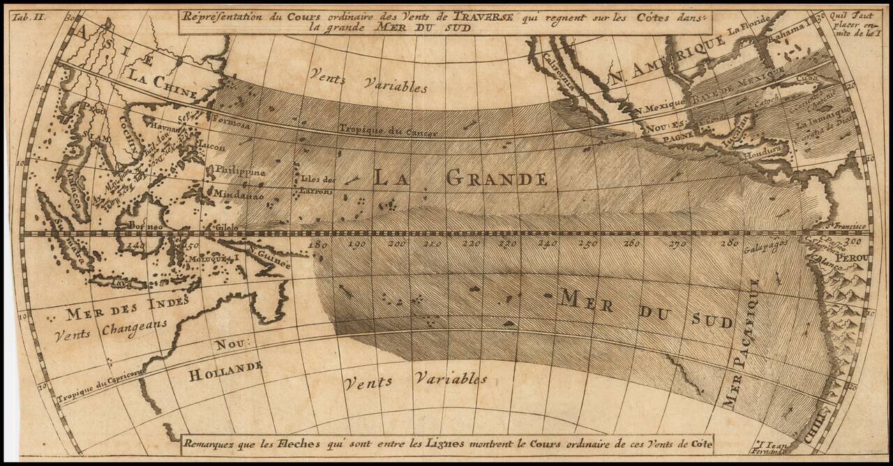 Representation du Cours ordinaire des Vents de Traverse qui regnent les Cotes dans la grande Mer Du Sud [California as an Island]