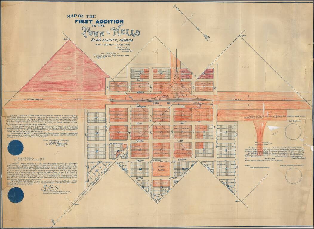 Map of the First Addition To The Town of Wells Elko County, Nevada . . . November, 1912